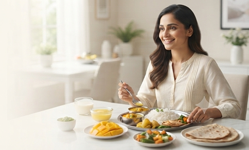 Illustration representing food freedom and enjoying Indian meals after the protocol